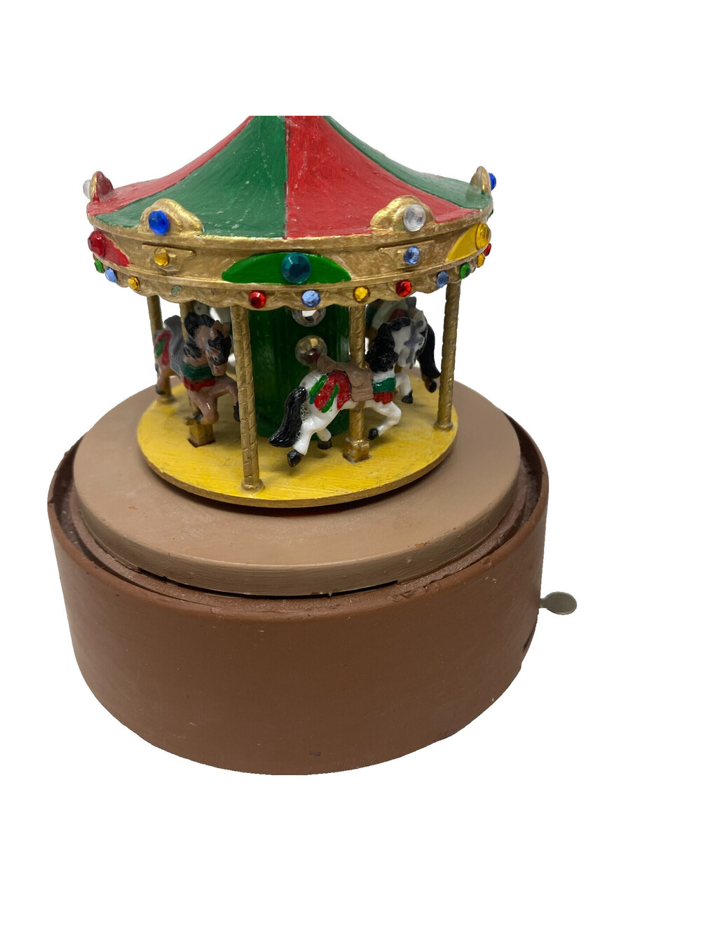 Willitts Designs Wind-Up Carousel Music Box 4 Horses Jeweled Canopy Works